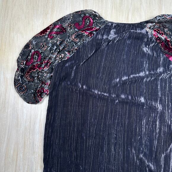 Umgee Floral Burnout Velvet Shift Puff Sleeve Boho Fairy Chic Goth Dress Small - Picture 13 of 14